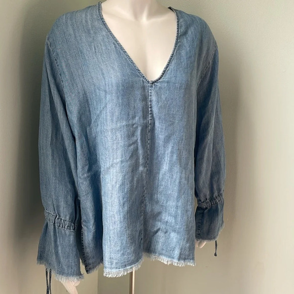 Rails Zimi Linen Blend Denim Blouse Chambray Size Large - Picture 8 of 14